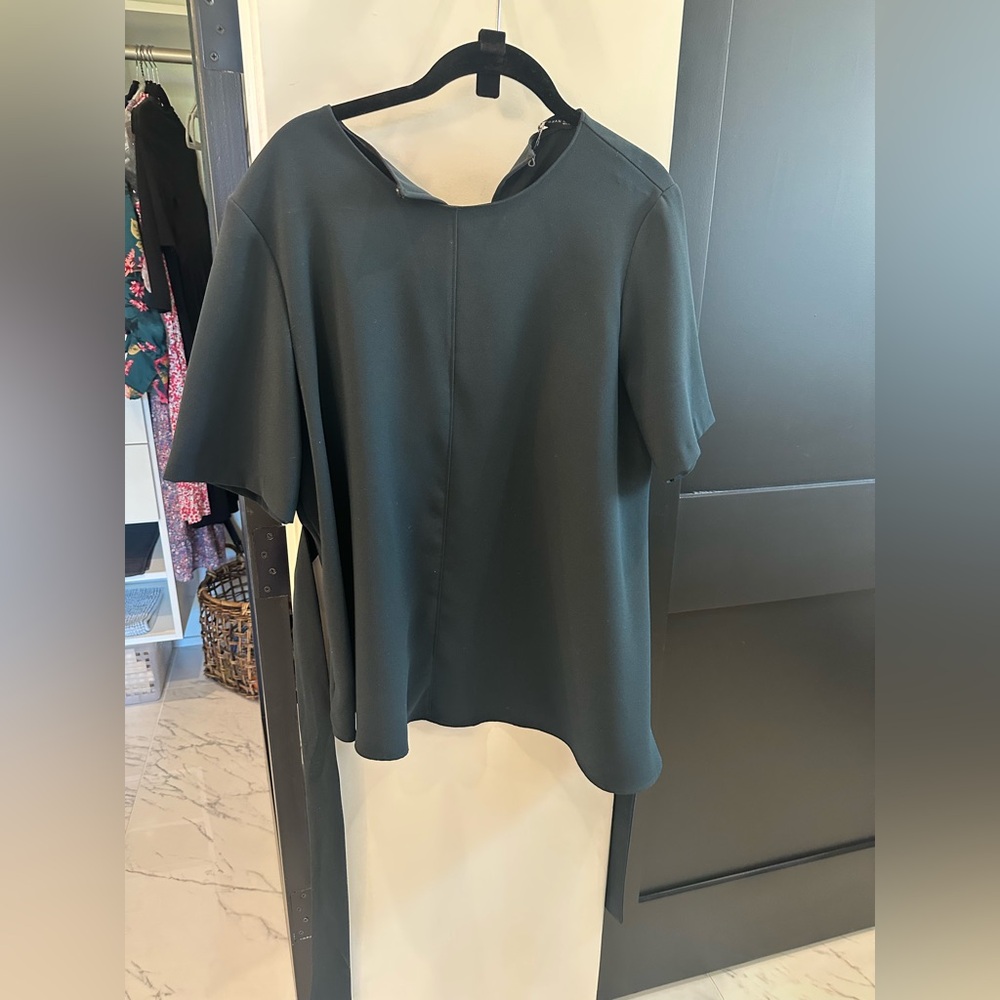 Zara asymmetrical tie-waist top SZ L dark green - Picture 3 of 5